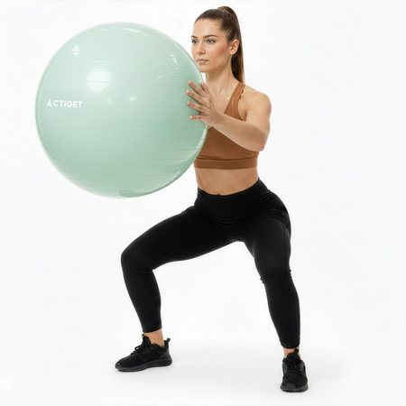 Piłka fitness 65 cm do ćwiczeń pilates i jogi z pompką, gimnastyczna, miętowa