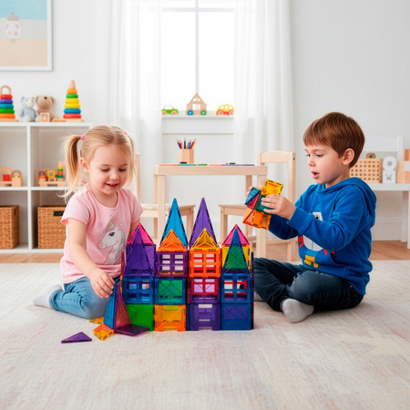 Klocki magnetyczne dla dzieci 48 szt. klocki konstrukcyjne 3D kolorowe edukacyjne
