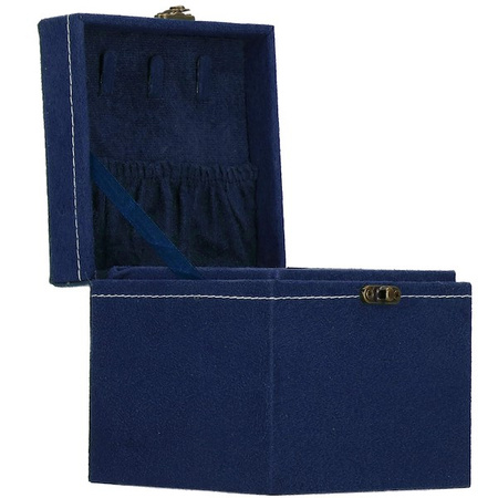 Szkatułka na biżuterię 12x12x12 cm granatowy kuferek z przegródkami welurowy