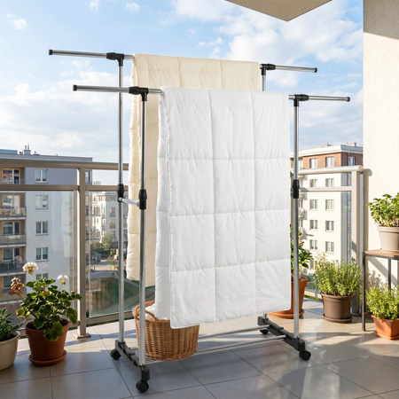 Mobilny wieszak na ubrania 85-160 cm stojak teleskopowy na kółkach na odzież aluminiowy
