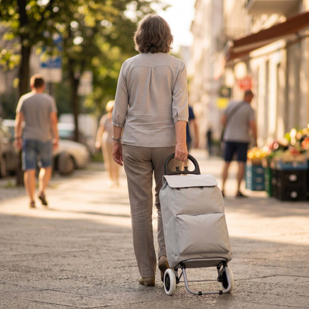 Wózek na zakupy z kieszenią termiczną 46 L walizka, torba transportowa na kółkach, udźwig 30 kg, szary