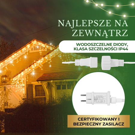 Kurtyna świetlna 500 led girlanda, lampki wewnętrzno-zewnętrzne 24 m sople biały ciepły + flash