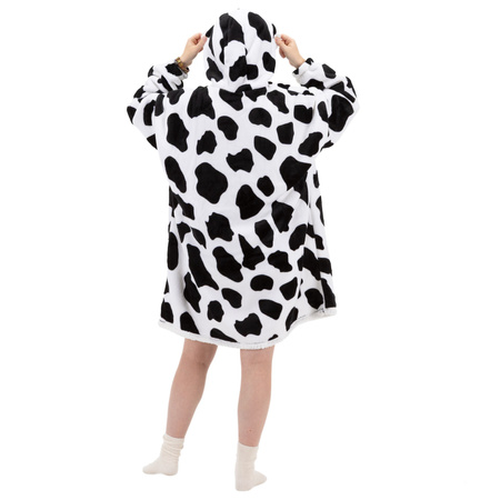 Bluza koc damska 2w1 kocobluza z kapturem ciepła oversize szlafrok futrzak czarno-biała