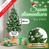 Sztuczna choinka na pniu 220 cm ośnieżona sosna diamentowa ze stojakiem i jutą premium