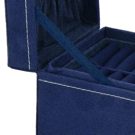 Szkatułka na biżuterię 12x12x12 cm granatowy kuferek z przegródkami welurowy