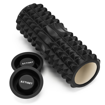 Roller fitness do masażu ciała, masażer piankowy wałek średnio twardy, czarny