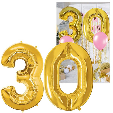 Balony foliowe cyfra 30 na urodziny 40 cm złoty