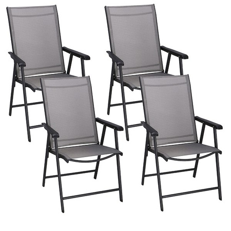 Krzesła tarasowe, komplet 4 krzeseł metalowych na balkon składane czarno-szare