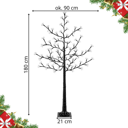 Drzewko świąteczne 128 LED świecąca dekoracja 180 cm ozdoba świetlna, z kwiatami ciepła biel