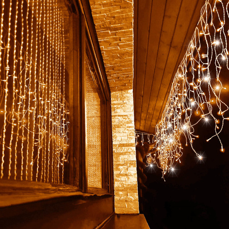 Kurtyna świetlna 500 led girlanda, lampki wewnętrzno-zewnętrzne 24 m sople biały ciepły + flash