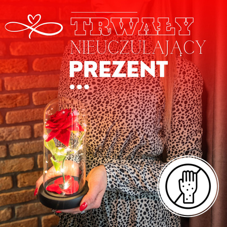 Wieczna róża w kloszu 22 cm świecąca ozdoba LED na prezent czerwona