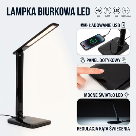 Lampka LED na biurko 55 cm z regulowanym ramieniem, do nauki, czytania, pracy, 3 barwy światła