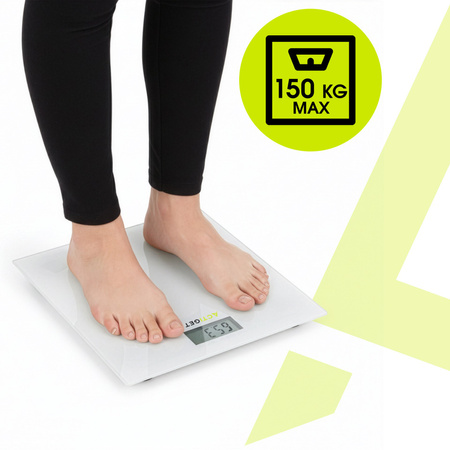 Waga łazienkowa, domowa do 150 kg elektroniczna, ze szkła hartowanego, biała