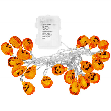 Dekoracja na Halloween łańcuch świetlny dynie girlanda na baterie i pilota 20 LED