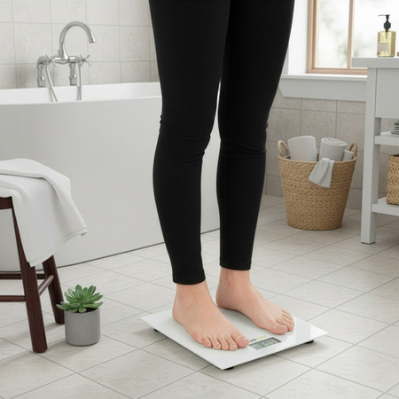 Waga łazienkowa, domowa do 150 kg elektroniczna, ze szkła hartowanego, biała