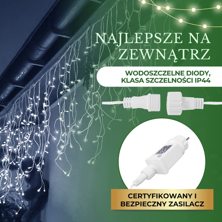 Kurtyna świetlna z pilotem 14,5 m girlanda 300 led lampki wewnętrzno-zewnętrzne sople zimny biały