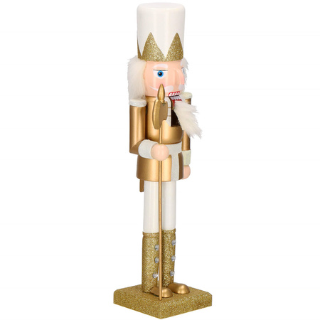 Dziadek do orzechów 38 cm z toporem, ozdoba świąteczna, figurka drewniany żołnierzyk złoty