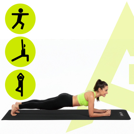 Mata do jogi, ćwiczeń fitness antypoślizgowa 183x61 cm materac do pilates, czarny
