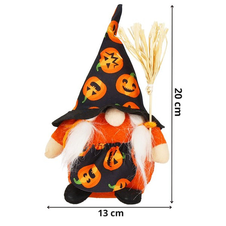 Krasnal 20 cm ozdoba na Halloween skrzat świąteczny pomarańczowo-czarny