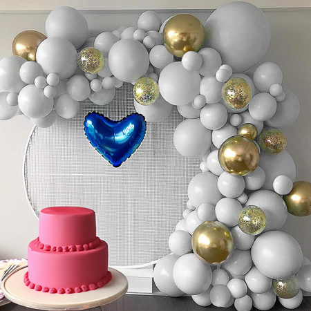 Balony 50 szt. urodzinowe na wieczór panieński, wesele białe, szare, złote, z konfetti