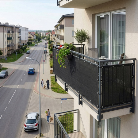 Osłona na balkon 0,9x7 m maskująca mata balkonowa zacieniająca 95% z opaskami antracyt