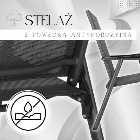 Krzesła tarasowe, komplet 2 krzeseł metalowych na balkon składane czarno-szare