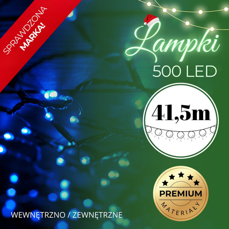 Lampki choinkowe 500 LED 41,5 m niebieskie zewnętrzne oświetlenie świąteczne 