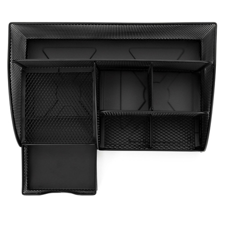 Przybornik biurkowy metalowy z szufladką, organizer 22x14x13 cm pojemnik 6 komór