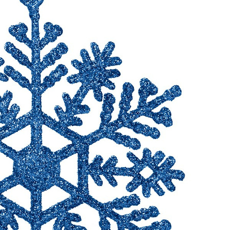 Zawieszki choinkowe 10 cm, niebieskie śnieżynki brokatowe, 12 sztuk
