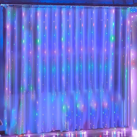 Kurtyna świetlna girlanda, lampki druciki 300 LED wewnętrzno-zewnętrzne z programatorem multikolor
