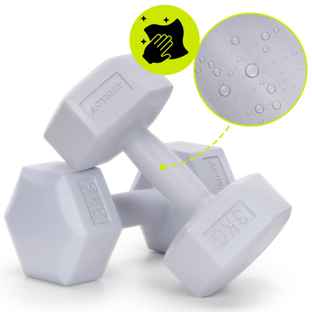 Hantle 2x3 kg hexagonalne do ćwiczeń fitness ciężarki zestaw 2 szt. szare