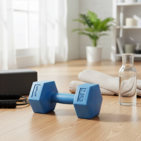 Hantle 2x2,5kg hexagonalne do ćwiczeń fitness ciężarki zestaw 2 szt. niebieskie