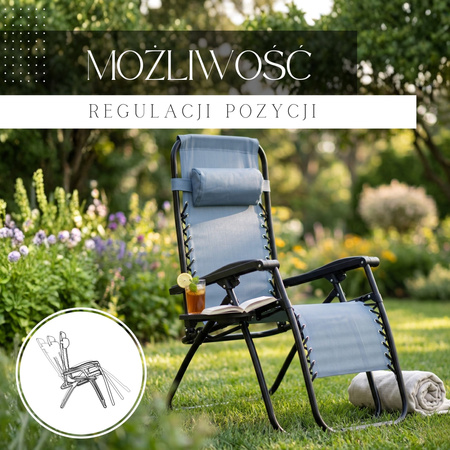 Leżak ogrodowy grawitacyjny z zagłówkiem szary