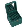 Szkatułka na biżuterię 12x12x12 cm zielony kuferek z przegródkami i lusterkiem welurowy