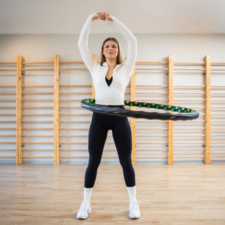 Hula hop z wypustkami masującymi, składane 88 cm obręcz do ćwiczeń cardio, czarno-zielone