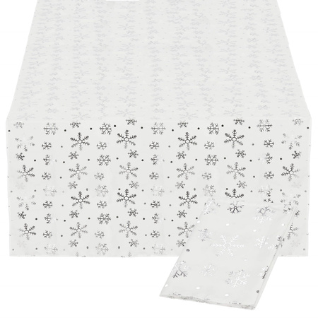 Bieżnik na stół 220x140 cm obrus świąteczny ze śnieżynkami biały