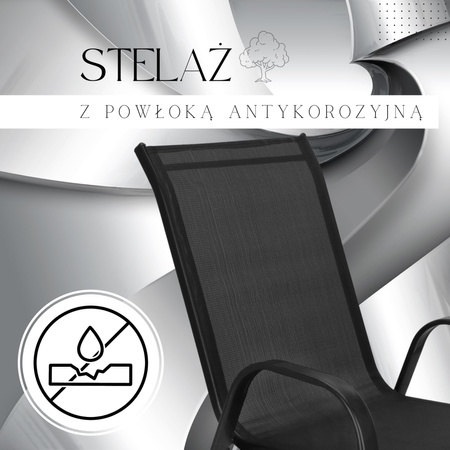 Zestaw mebli ogrodowych stół ze szkłem hartowanym 4 krzesła metalowe na taras, czarne