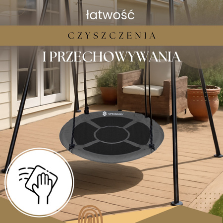 Bocianie gniazdo huśtawka ogrodowa dla dzieci szaro-czarna, 110 cm średnicy