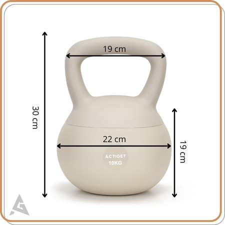 Kettlebell miękki 10 kg ciężar do ćwiczeń, kula treningowa, fitness, beżowy