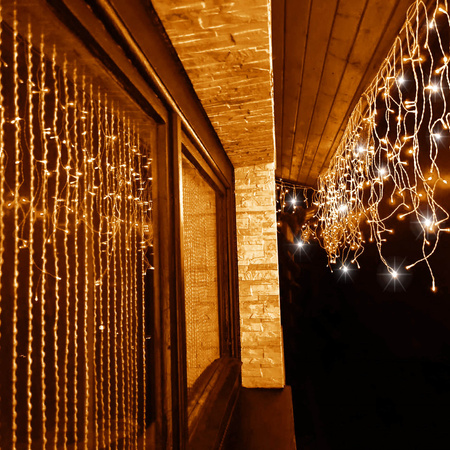 Kurtyna świetlna 500 led girlanda, lampki wewnętrzno-zewnętrzne 24 m sople biały ciepły + flash