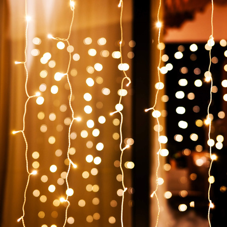 Kurtyna świetlna 200 led lampki choinkowe sople girlanda świetlna biały ciepły