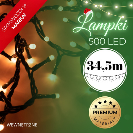 Lampki świąteczne 500 Led biały ciepły 34,5 m oświetlenie choinkowe