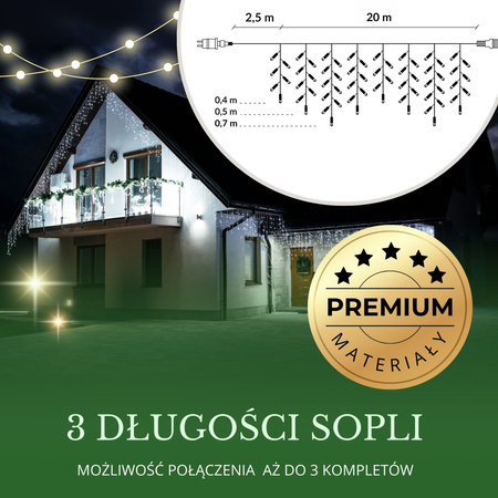 Kurtyna świetlna 500 led girlanda, lampki wewnętrzno-zewnętrzne sople biały zimny + flash