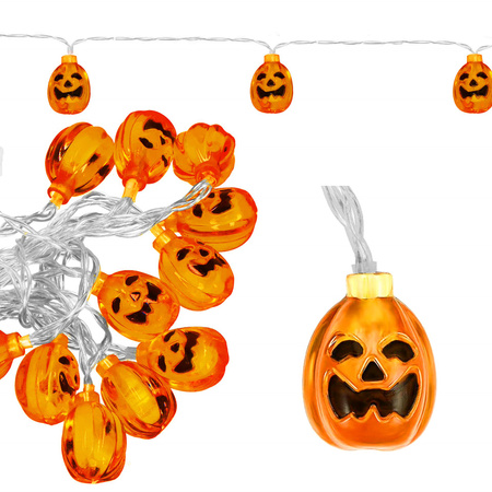 Dekoracja na Halloween łańcuch świetlny dynie girlanda na baterie i pilota 20 LED