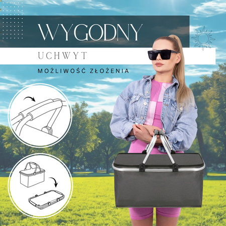 Kosz piknikowy 30L torba termiczna na jedzenie kosz termiczny szary