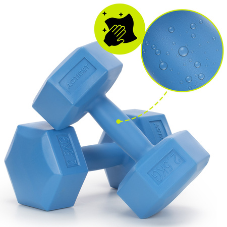Hantle 2x2,5kg hexagonalne do ćwiczeń fitness ciężarki zestaw 2 szt. niebieskie