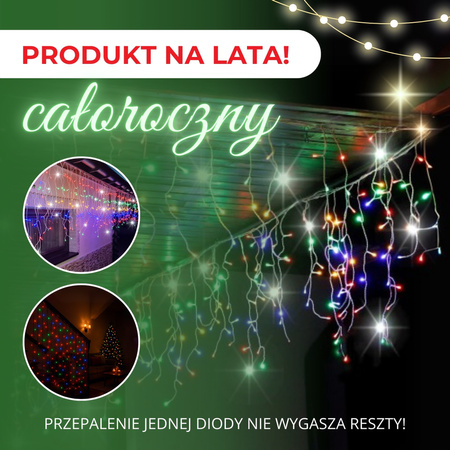 Kurtyna świetlna 500 led multikolor, flash biały zimny girlanda, lampki wewnętrzno-zewnętrzne sople