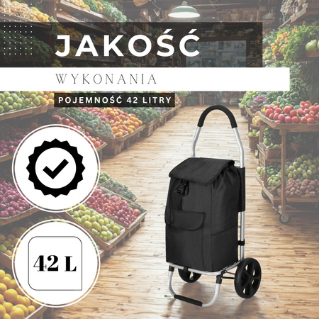 Wózek transportowy na zakupy 42 l torba zakupowa dla seniora na kółkach czarna