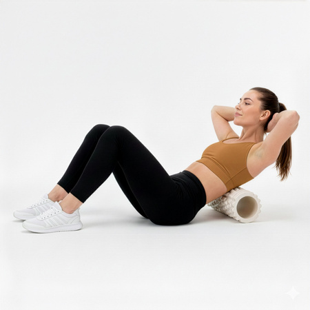 Roller fitness do masażu ciała, średnio twardy, wałek z wypustkami, jasny beż