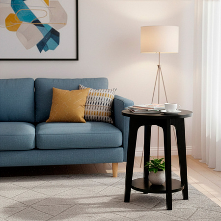 Stolik kawowy czarny 40 cm okrągły z półką, do salonu, sypialni loft nowoczesny